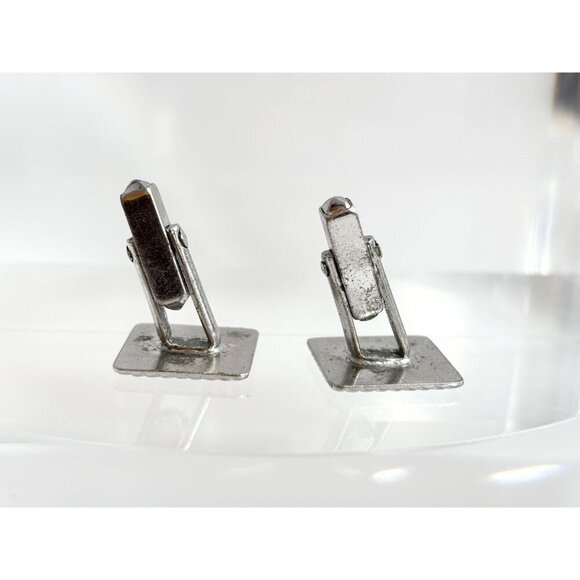 Art Deco Square Shaped Carved Sterling Silver Men's Classic Cuff Links - Picture 9 of 10